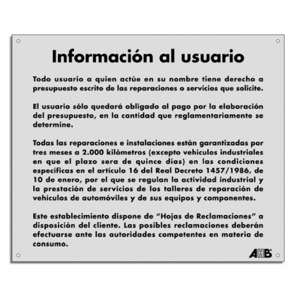 Cartel información al usuario