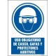 Uso obligatorio de casco, gafas y protectores auditívos